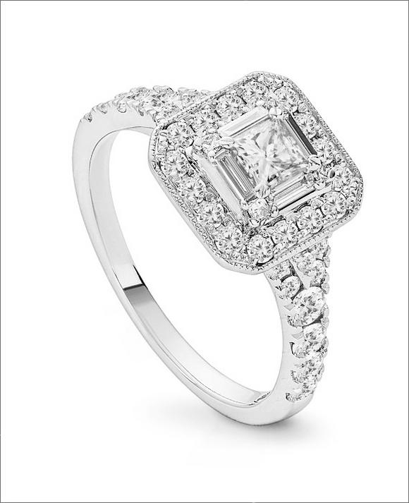 18ct White Gold One Carat Princess Cut Diamond Ring